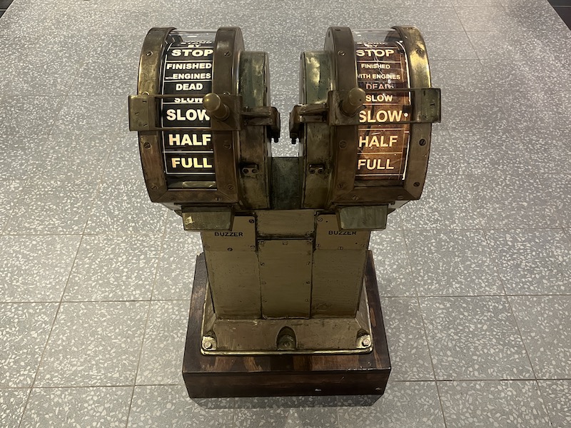 The original brass telegraph from the Carnivale on display outside the Golden Jubilee on Carnival Celebration