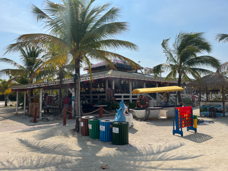 A look at some of the restaurants/bars and seating on the beach at Mahogany Bay