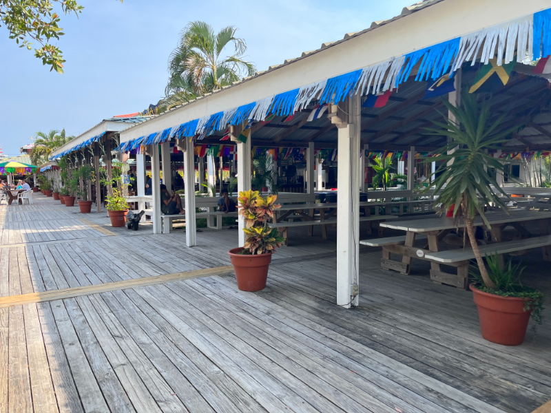 A look at some of the restaurants/bars and seating on the beach at Mahogany Bay