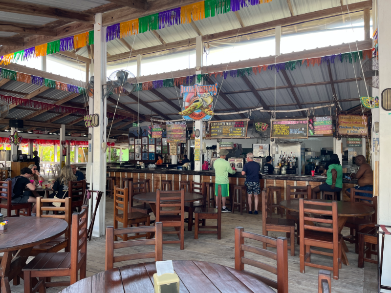 A look at some of the restaurants/bars and seating on the beach at Mahogany Bay