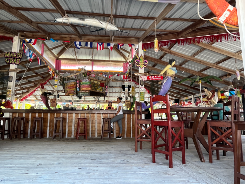 A look at some of the restaurants/bars and seating on the beach at Mahogany Bay