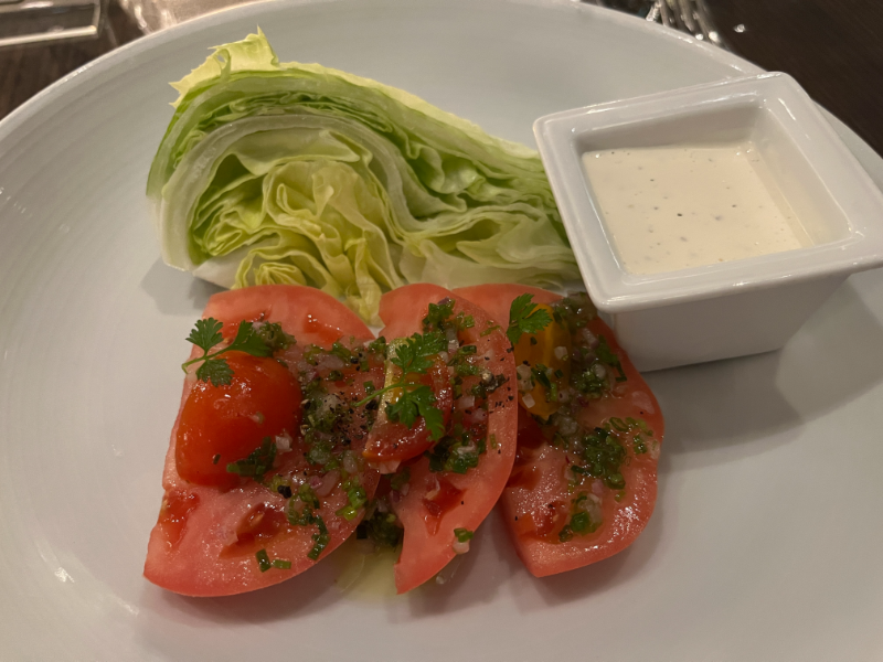 Baby lettuce with heirloom tomatoes from Fahrenheit 555 on Carnival Celebration