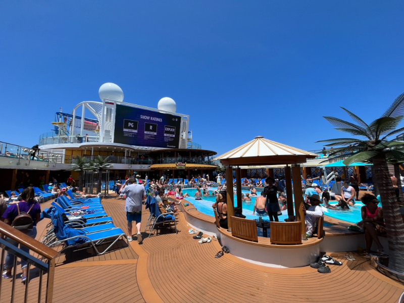 Pool area during a sea day on Carnival Celebration