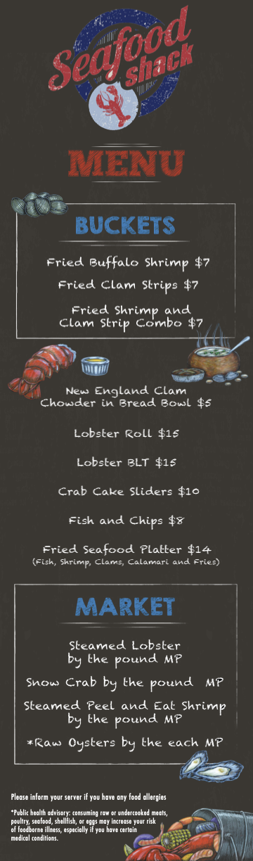 Seafood Shack menu from Carnival Celebration