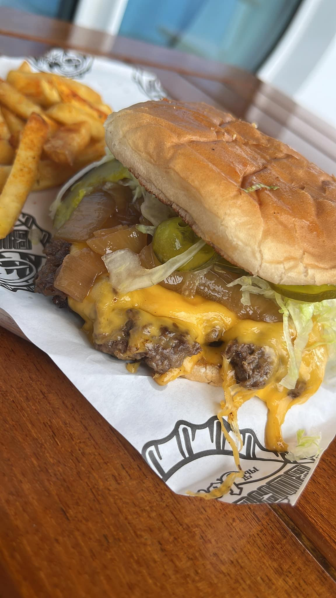 A burger from Guy's Burger Joint on Mardi Gras