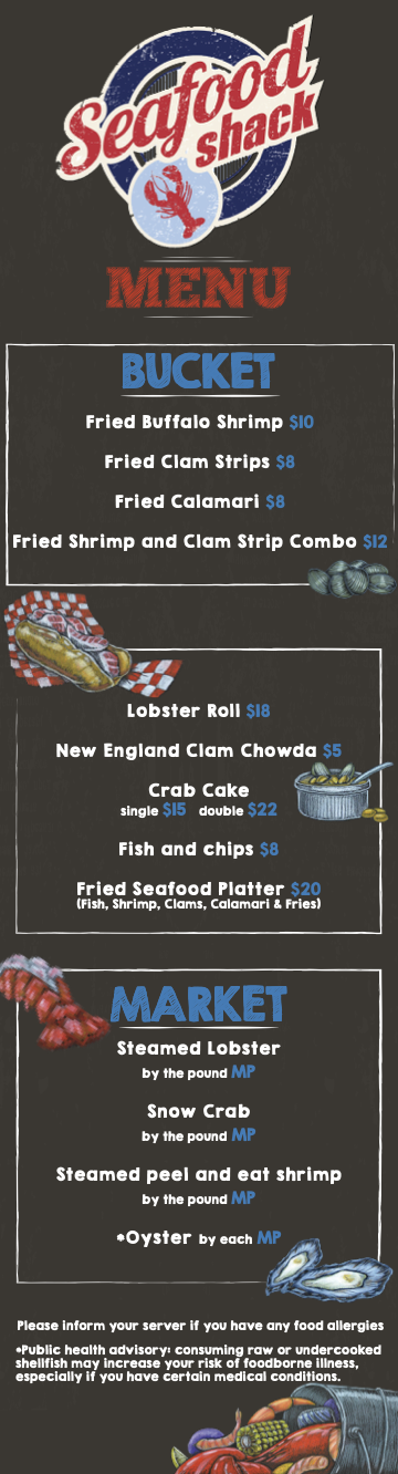 Seafood Shack menu from Carnival's Mardi Gras