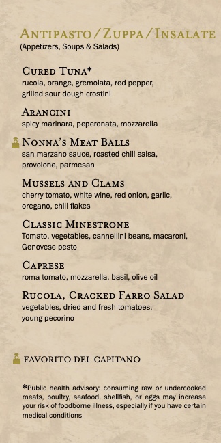 Cucina del Capitano menu on Carnival's Mardi Gras