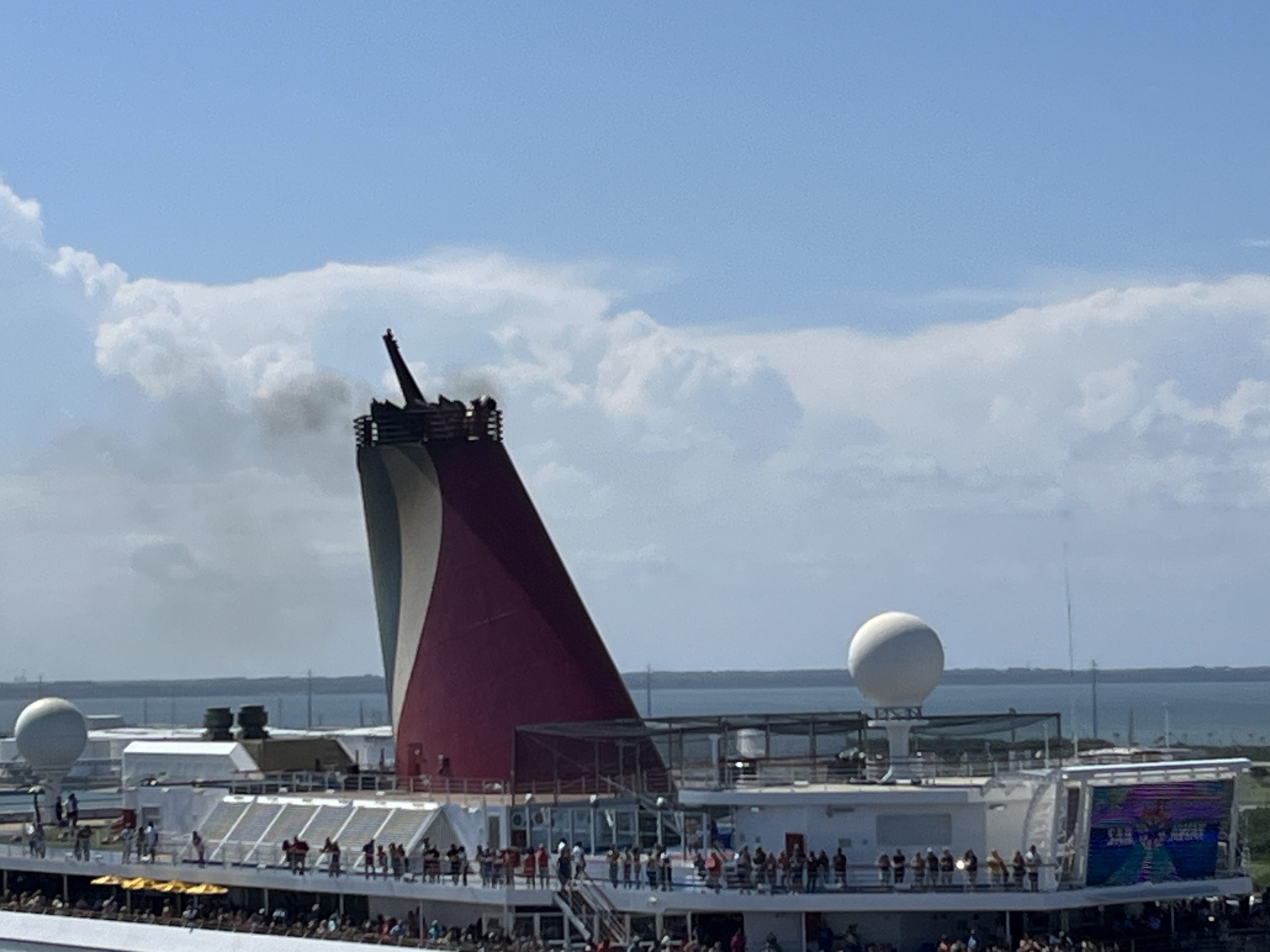 Carnival Freedom's whale tail-less funnel.