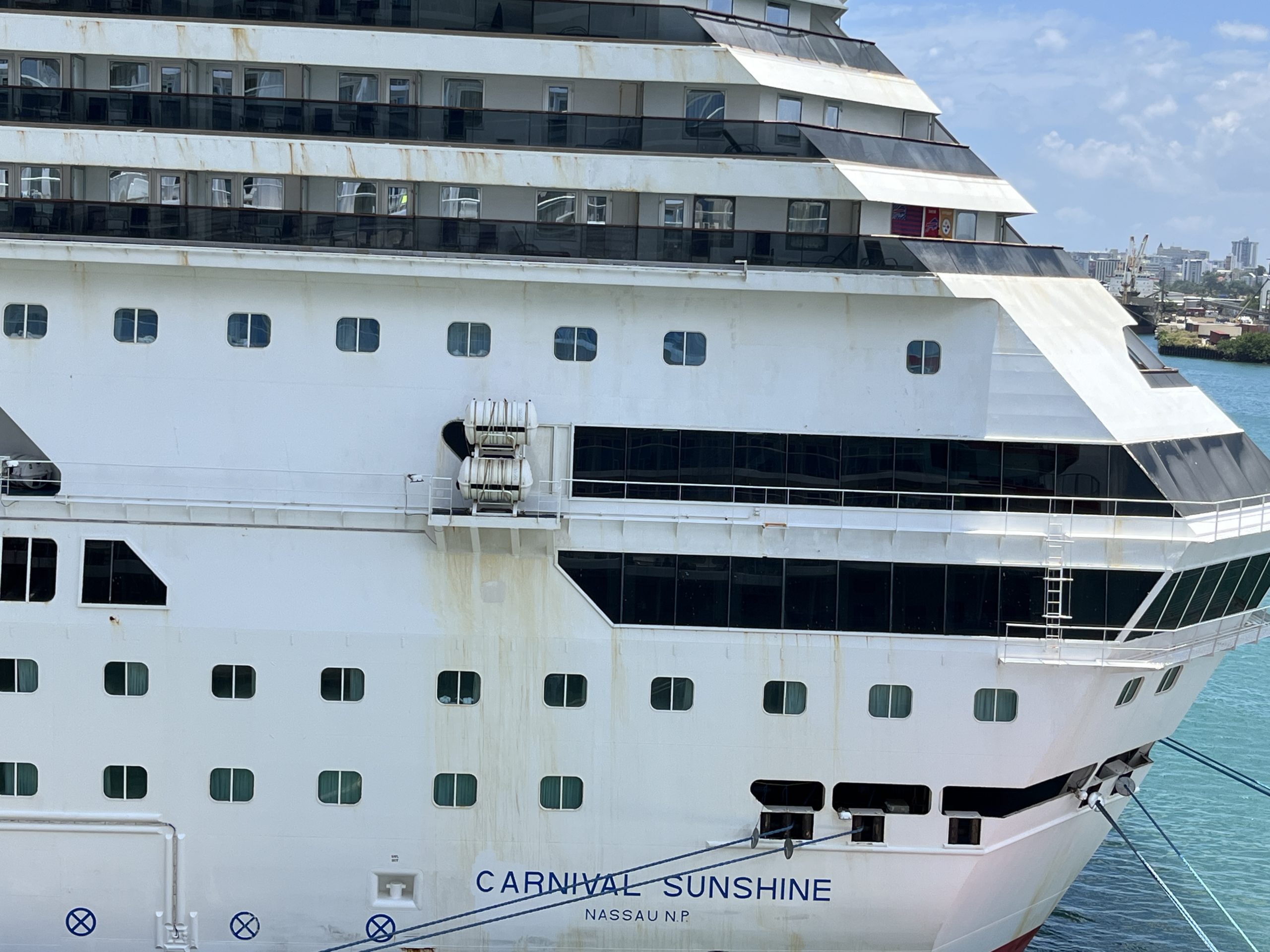 Carnival Sunshine in desperate need of some painting as seen in San Juan on May 17, 2023