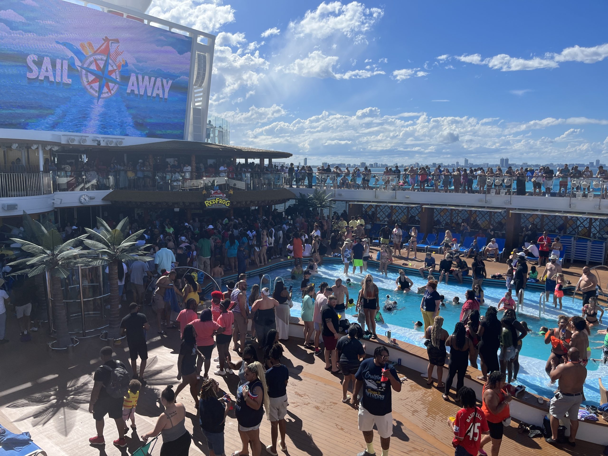 A packed Lido deck during sailaway on the Carnival Celebration