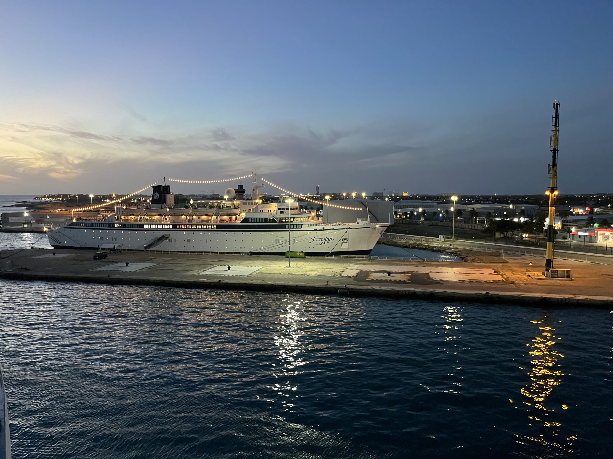 The Freewinds, owned by the Church of Scientology, docked in its homeport of Aruba