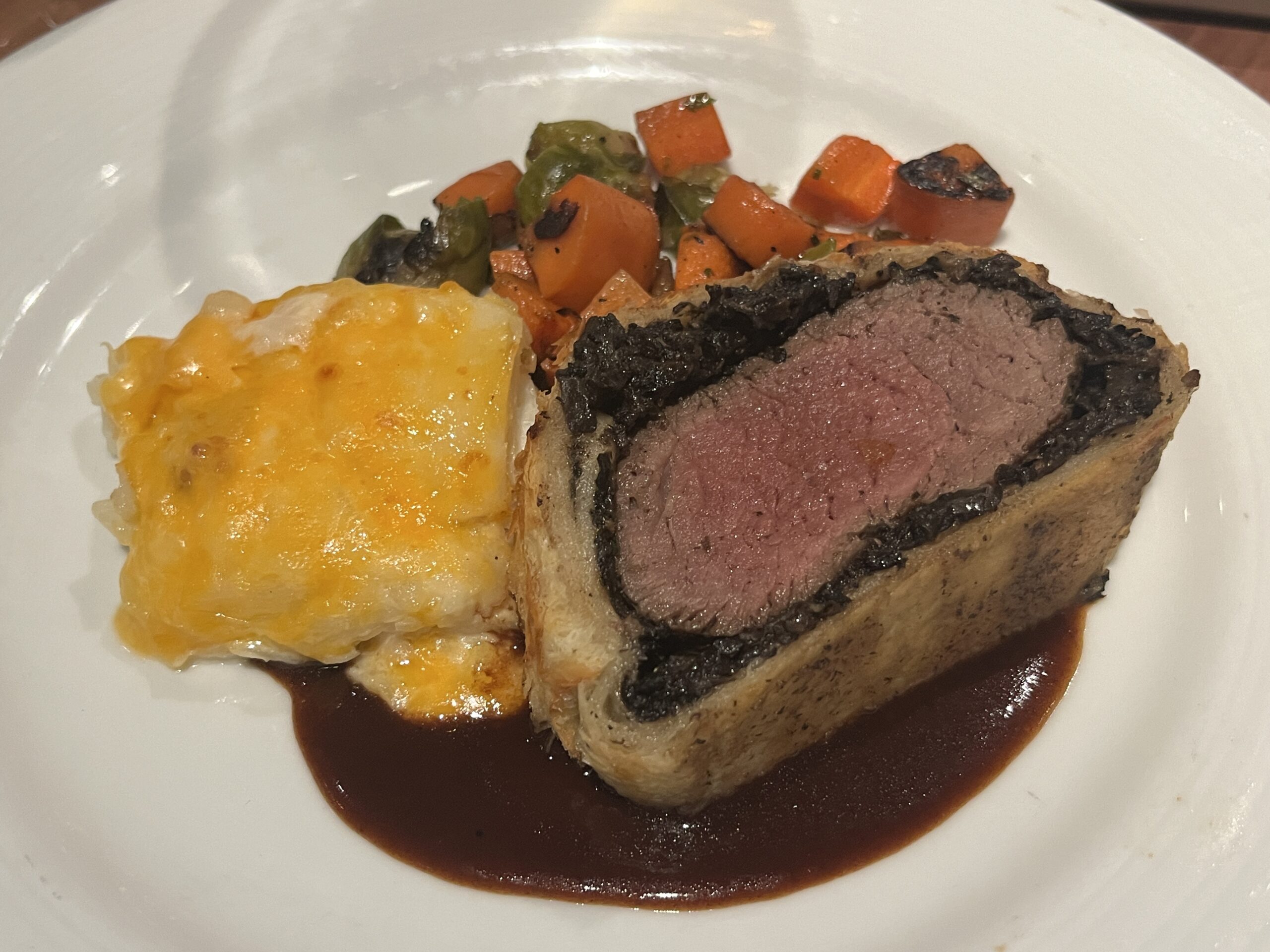 Beef Wellington from the main dining room on Carnival Horizon