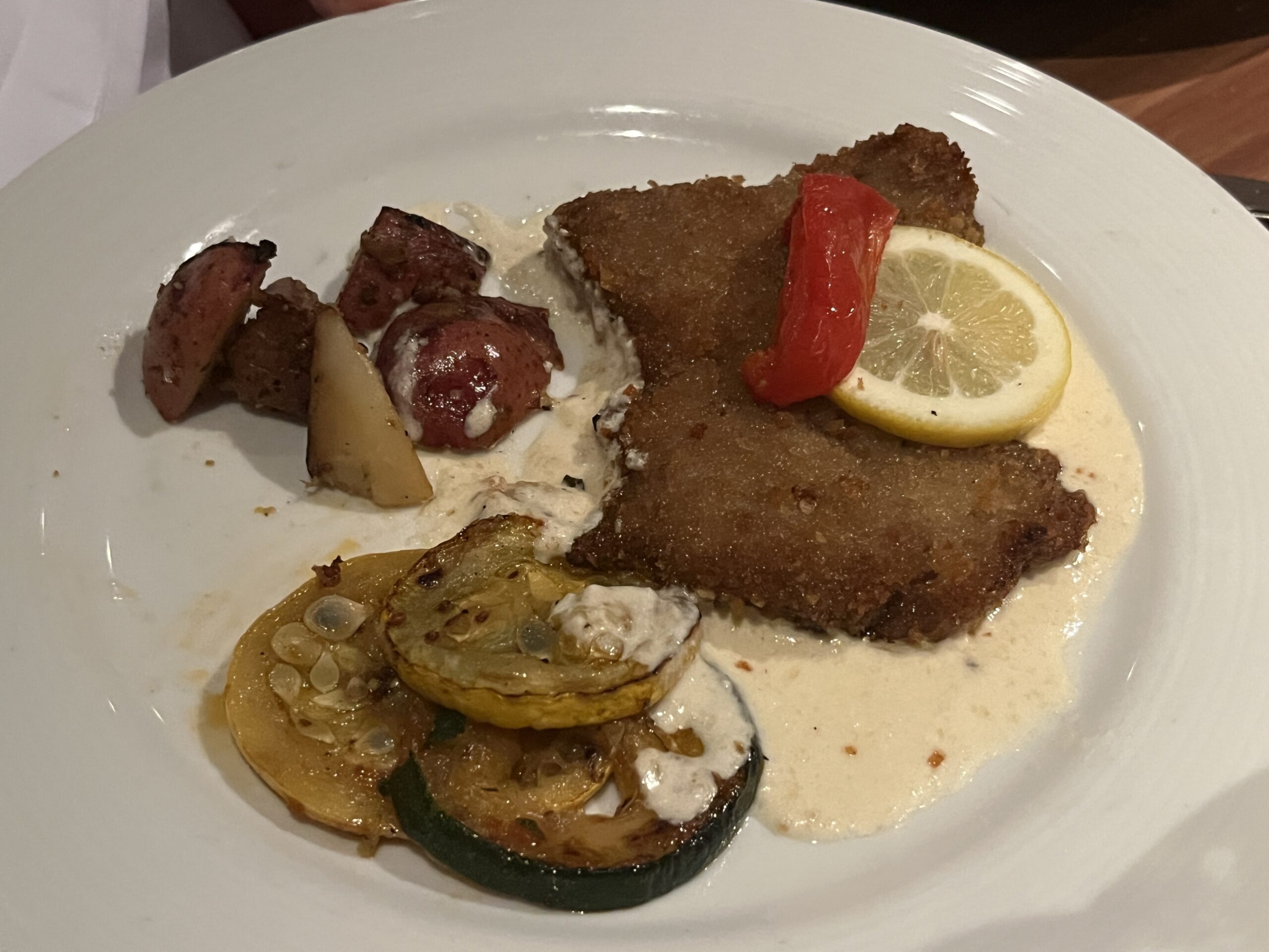 Veal Schnitzel from the main dining room on Carnival Horizon