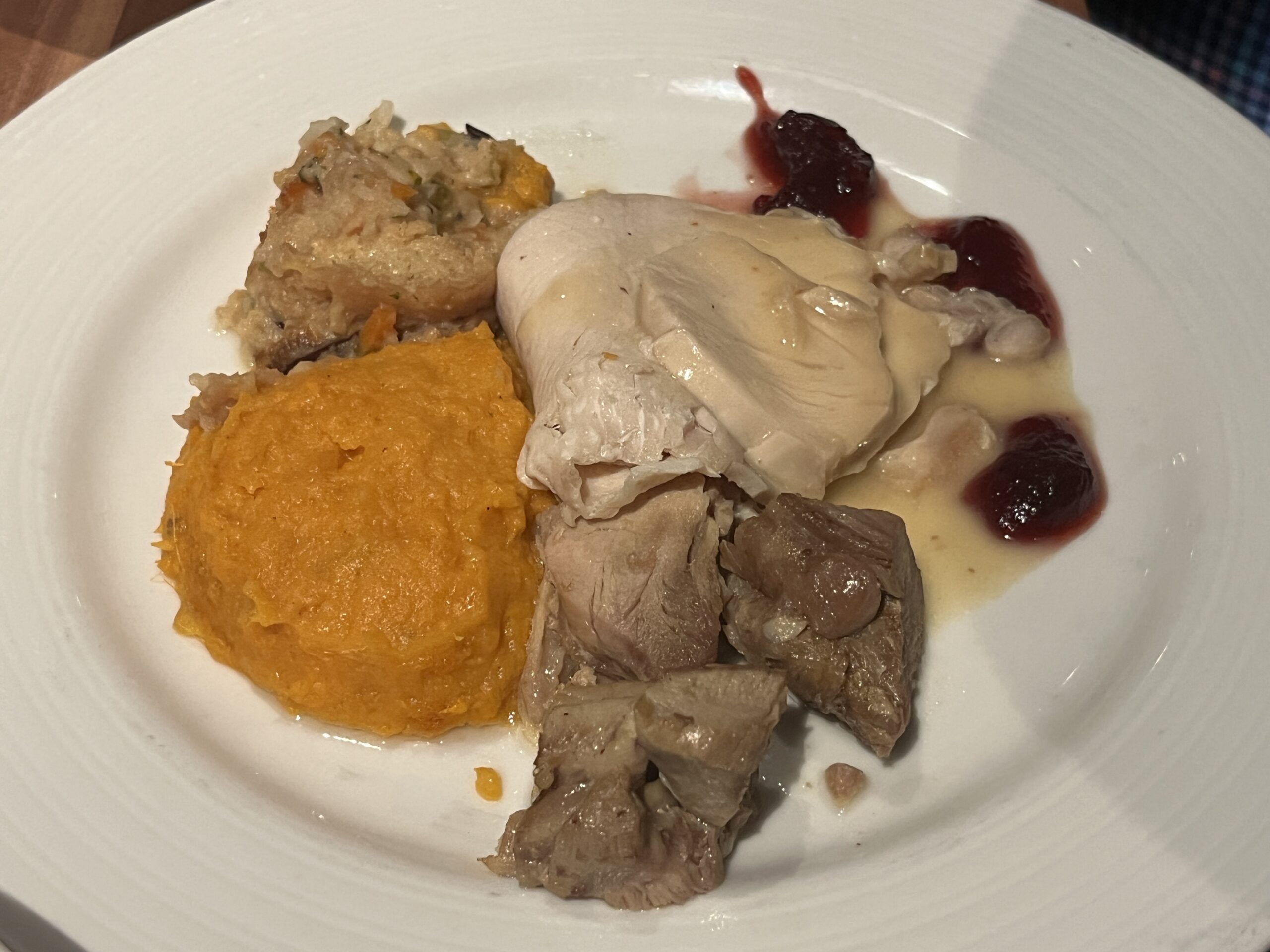 Turkey with the trimmings from the main dining room on Carnival Horizon