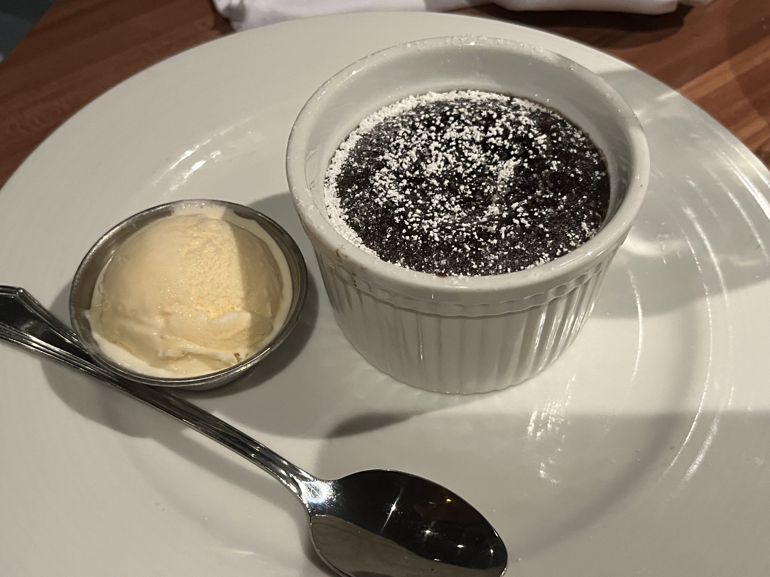 Carnival Melting Chocolate Cake from the main dining room on Carnival Horizon