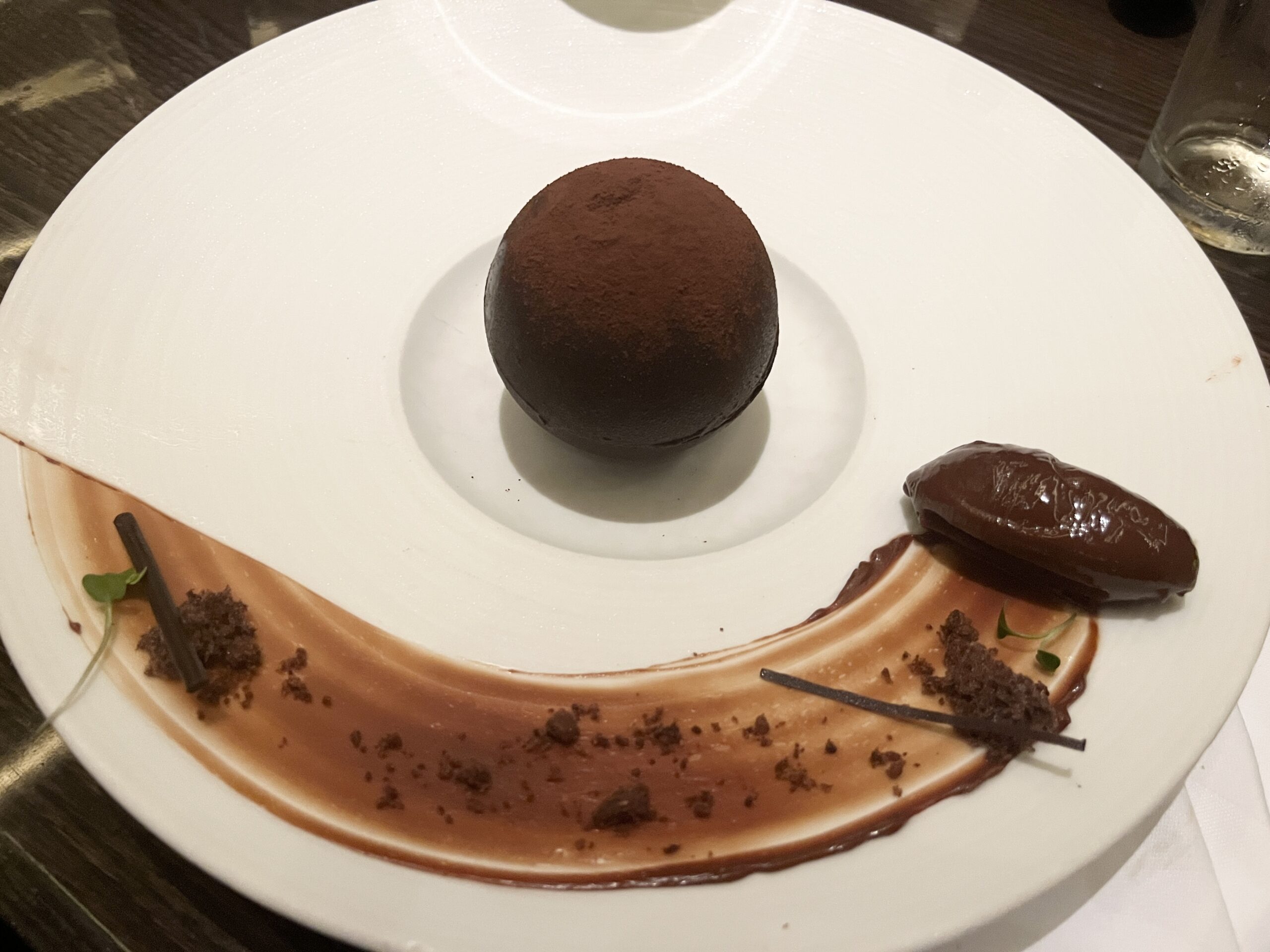 Chocolate Sphere from Fahrenheit 555 steakhouse on Carnival Horizon