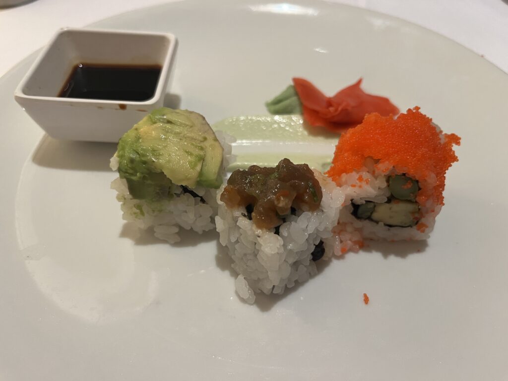 Sushi Trio from the main dining room on Holland America's Rotterdam