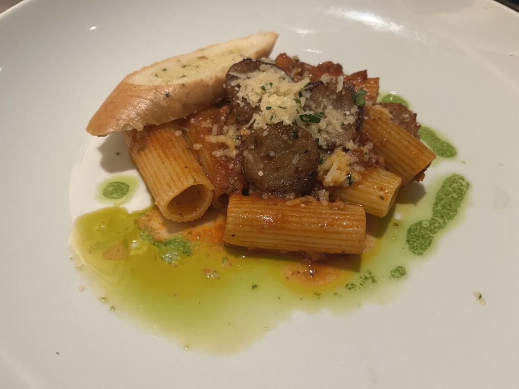 Rigatoni with Italian Sausage from the main dining room on Holland America's Rotterdam