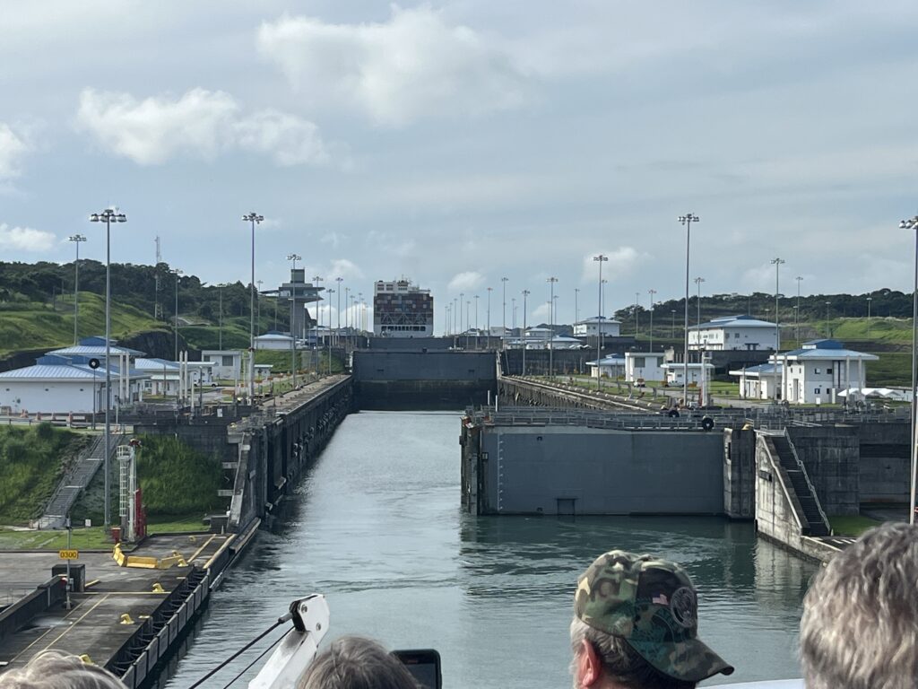 Rotterdam getting ready to enter the fist lock of the Panama Canal (new locks)