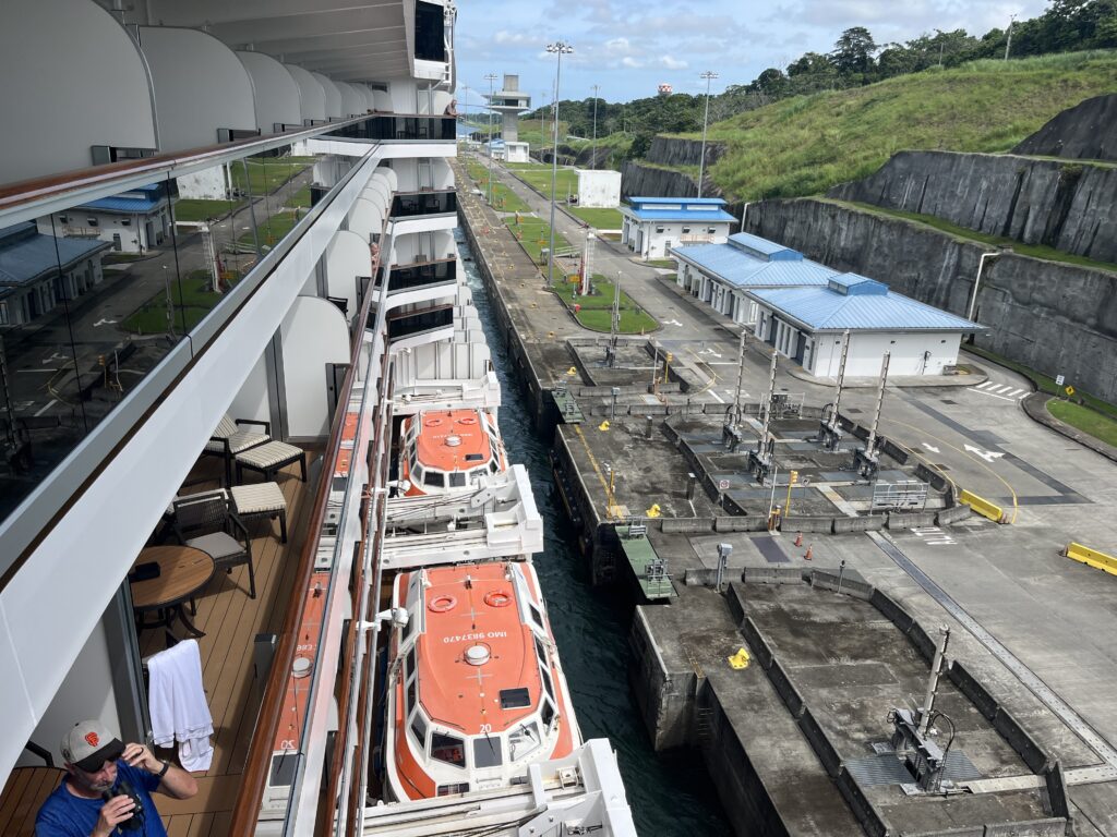 A look at the amount of clearance the Rotterdam has from the ship to the wall of the canal lock