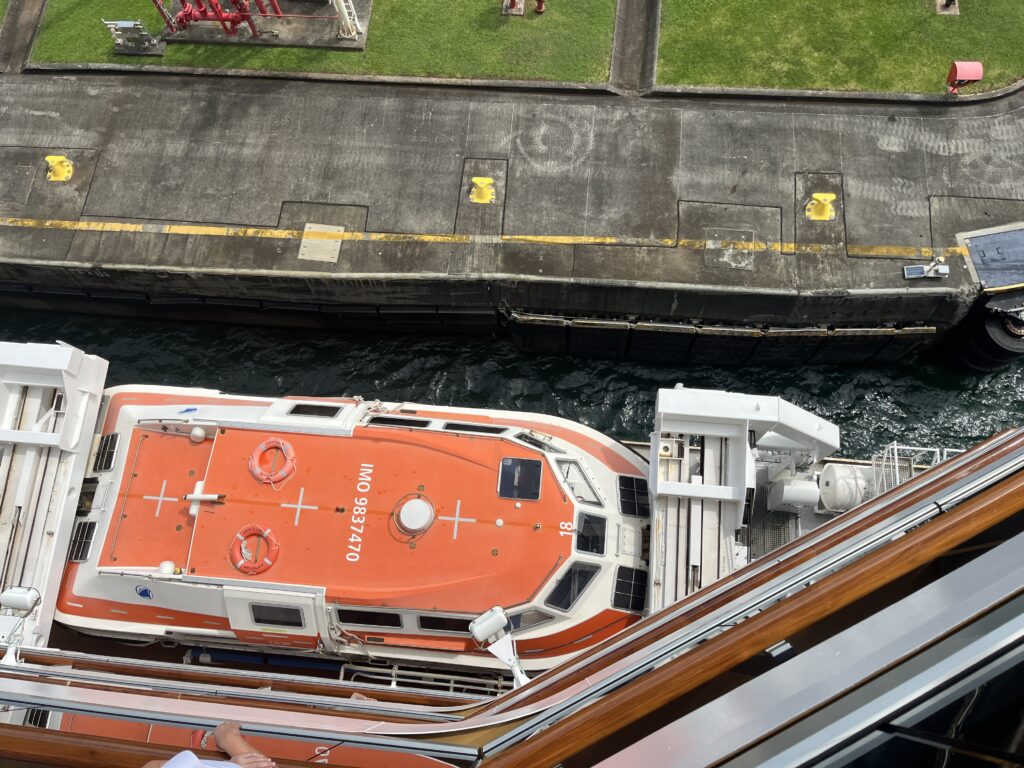 A look at the amount of clearance the Rotterdam has from the ship to the wall of the canal lock