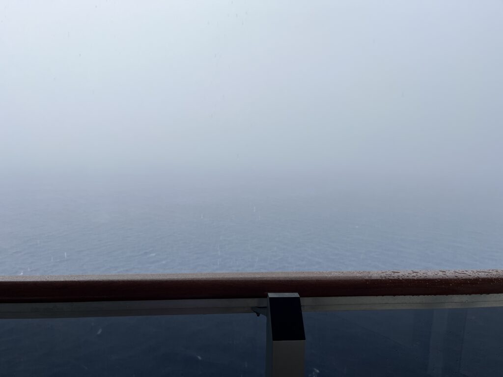 Rain and fog for most of Halloween morning on Holland America's Rotterdam