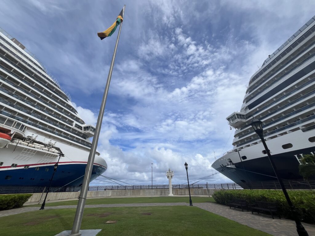 The Carnival Dream on the left and the Rotterdam on the right docked in Falmouth Jamaica