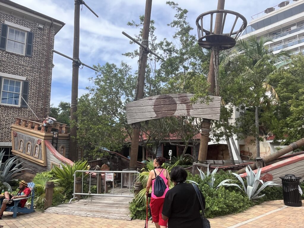 A pirate ship themed play area for the kids at the port in Falmouth, Jamaica