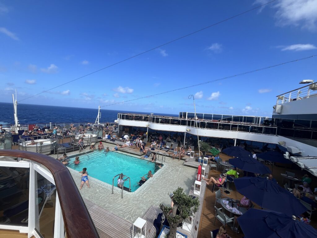 A crowded Sea View Poll area on Holland America's Rotterdam