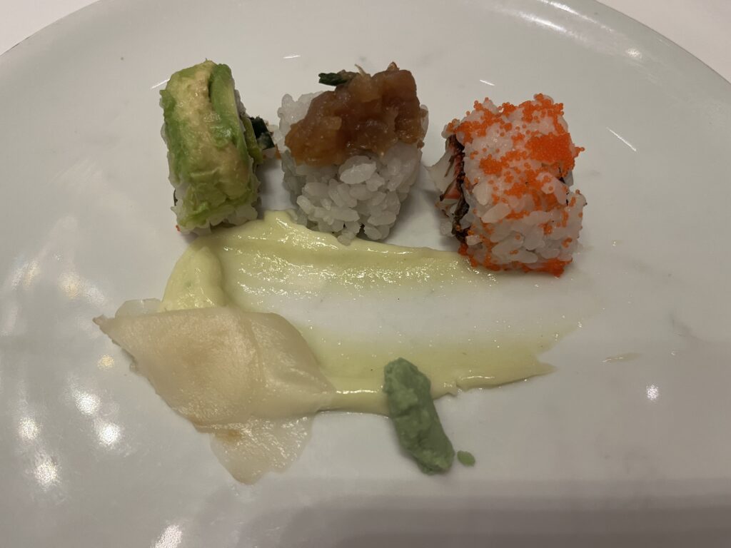 Sushi Trio from the main dining room on Holland America's Rotterdam