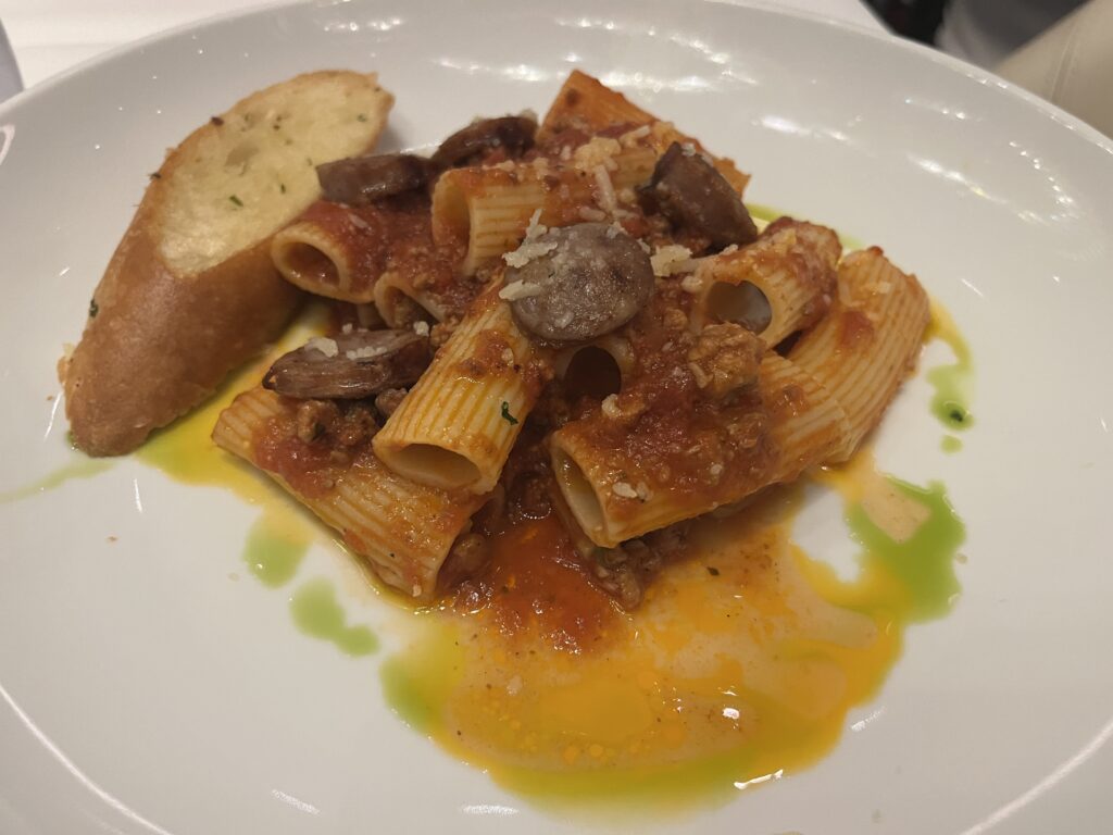 Rigatoni with Italian Sausage from the main dining room on Holland America's Rotterdam