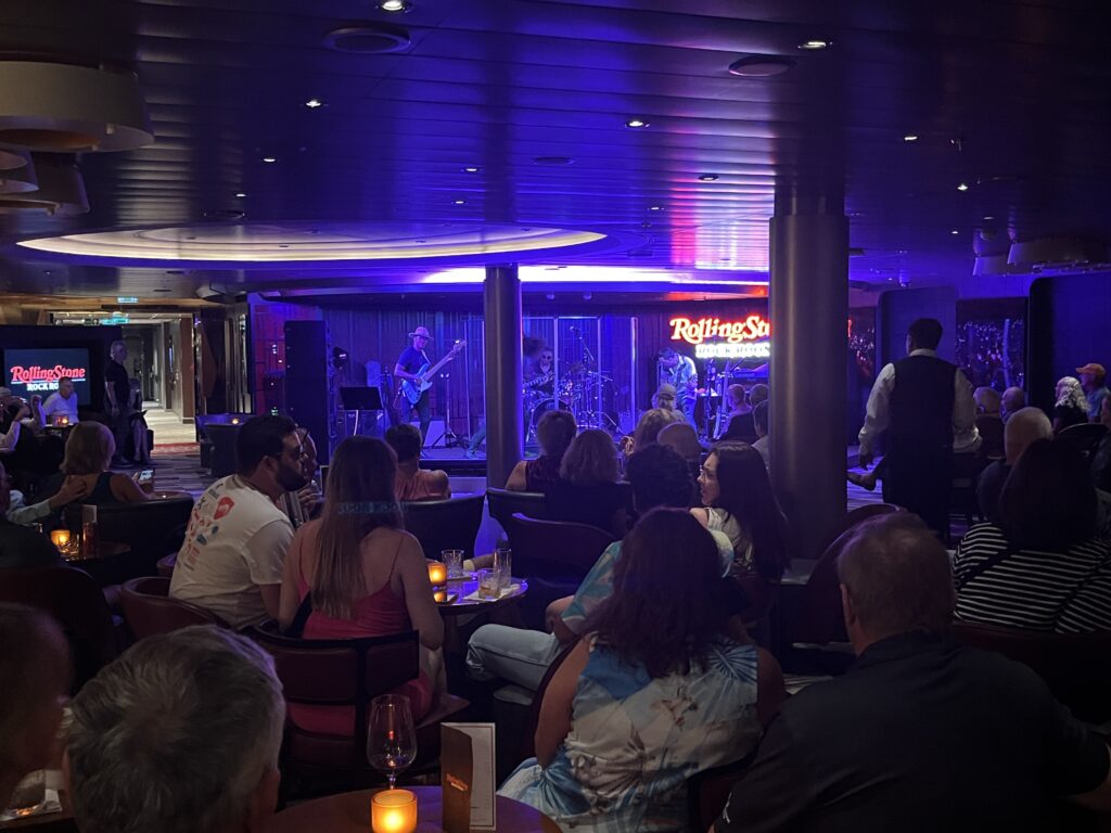 A packed Rolling Stone Rock Room on Holland America's Rotterdam