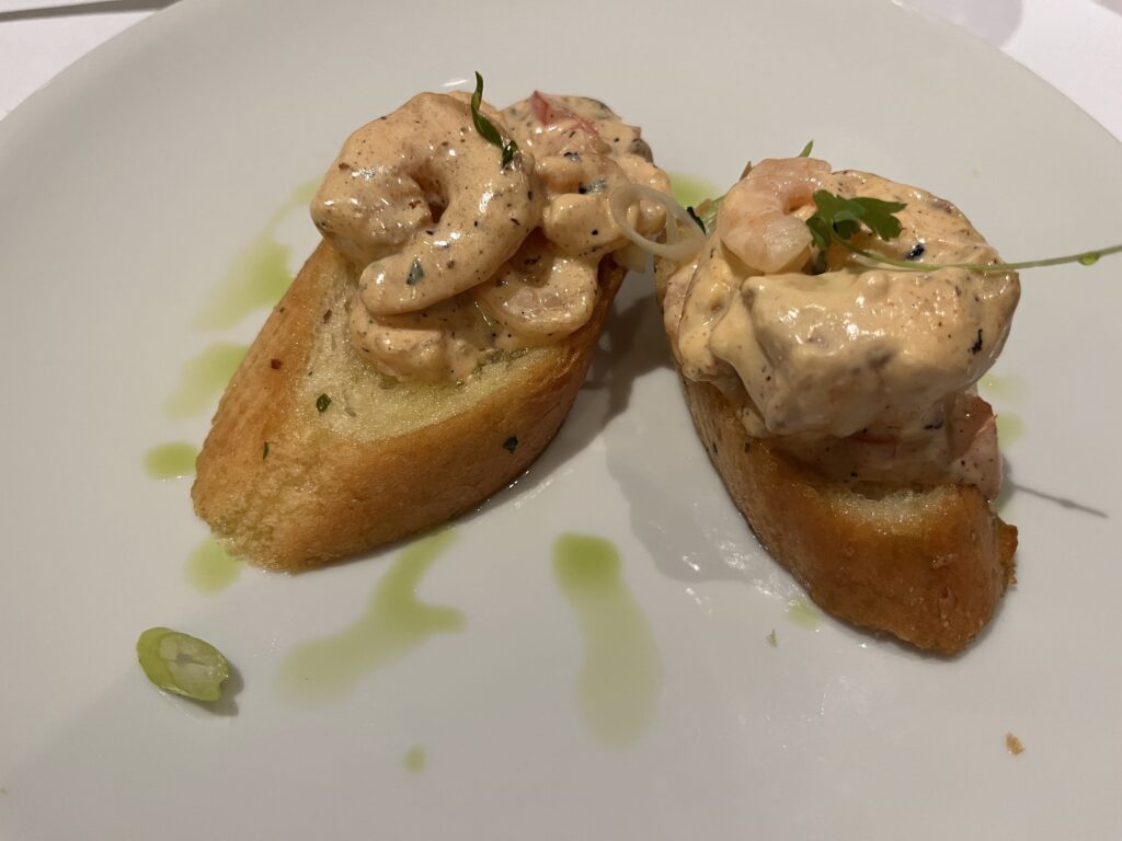 Shrimp Crostini from the main dining room on Holland America's Rotterdam