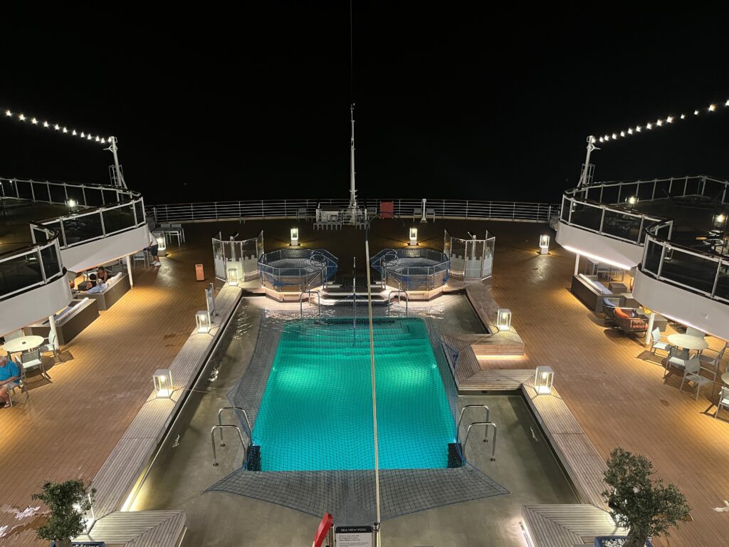 The Sea View Pool at night on Holland America's Rotterdam