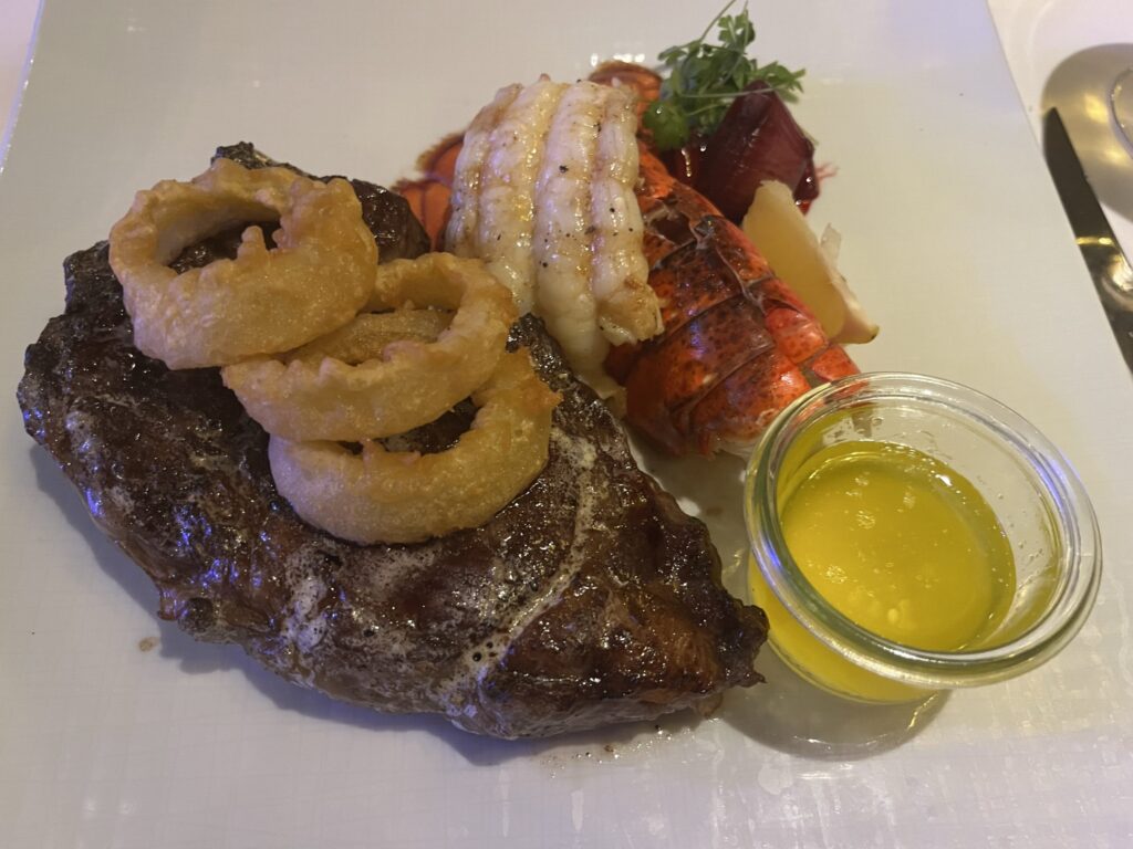 Ribeye and lobster tail from Pinnacle Grill on Holland America Line