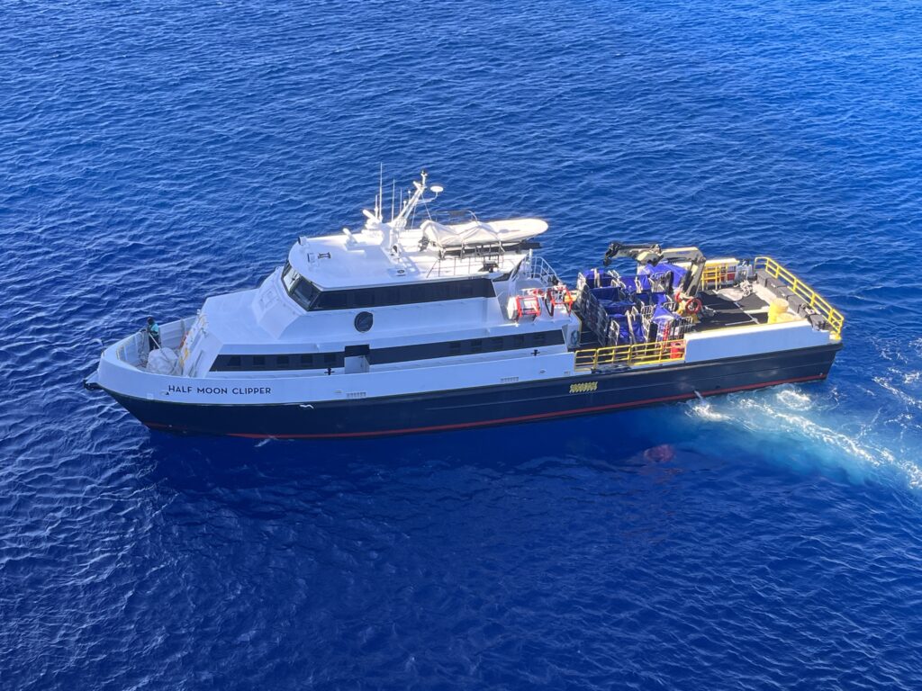 The supply boat from Half Moon Cay heading to get provisions from the Rotterdam