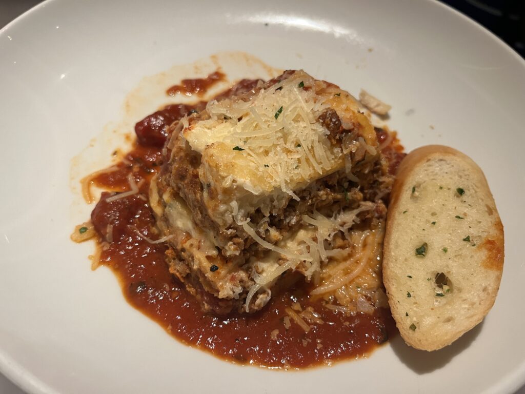 Lasagna from the main dining room on Holland America's Rotterdam