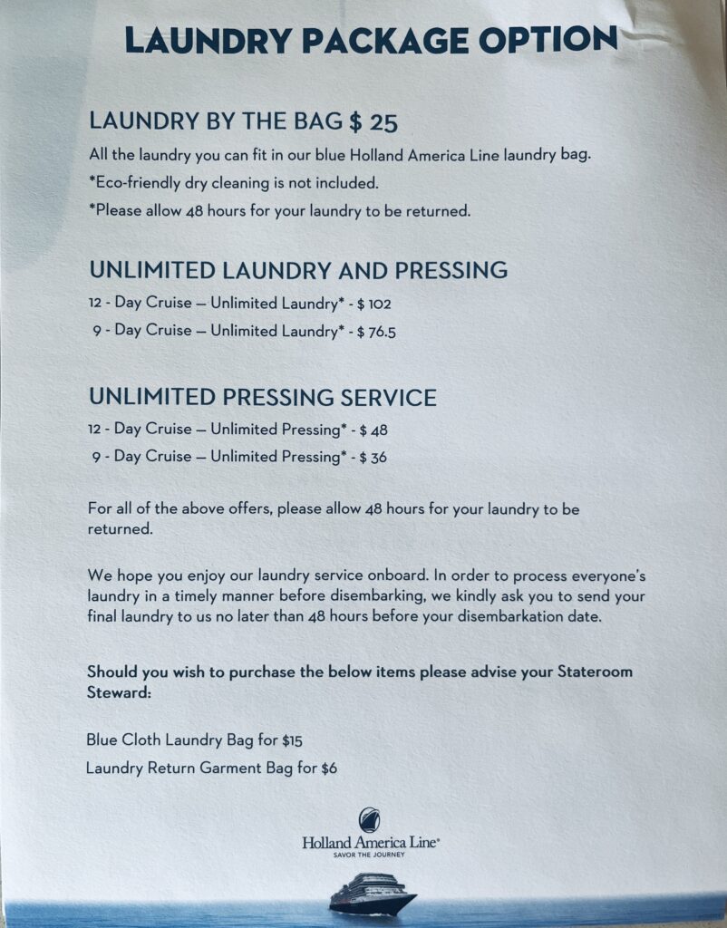 Holland America Line Laundry Packages