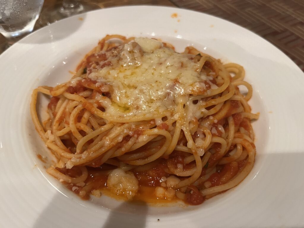 Spaghetti from Cucina del Capitano on Carnival's Mardi Gras