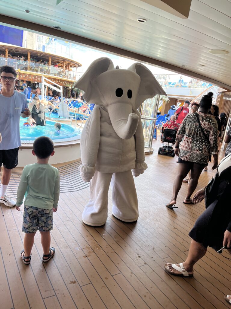 A giant towel animal is greeting guests on the Mardi Gras