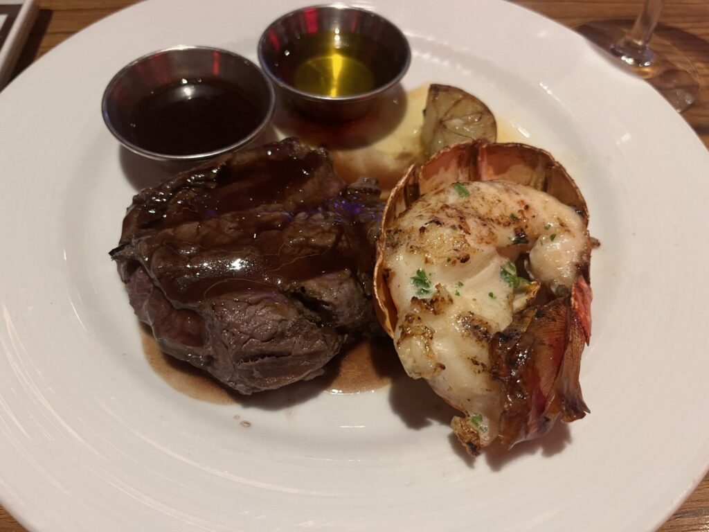 Surf and Turf from the main dining room on Carnival's Mardi Gras