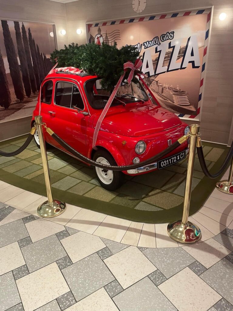 A Christmas tree carrying Fiat on Carnival's Mardi Gras