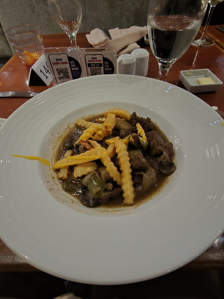 Pepper Steak from the Main Dining Room on Carnival Paradise