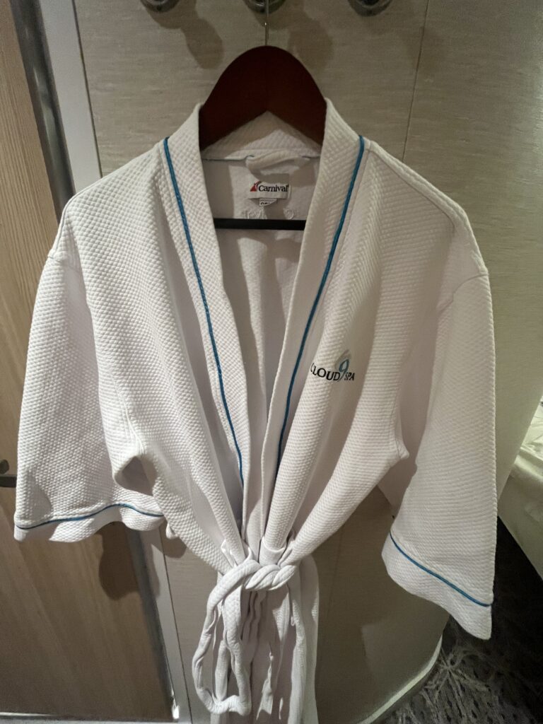 Cloud 9 Spa bathrobe, one of the amenities of a spa cabin on Carnival