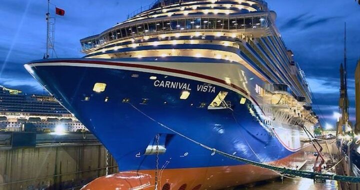 Carnival Vista in drydock receiving her new livery