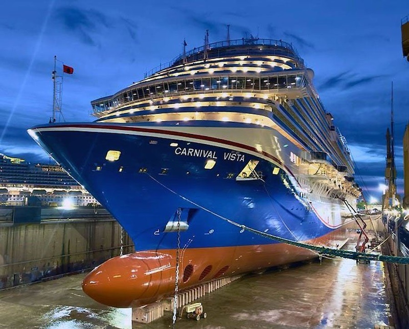 Carnival Vista in drydock receiving her new livery