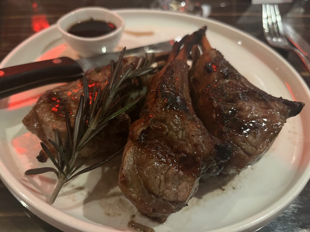 Lamb Chops from the Steakhouse Selections menu in the main dining room on Carnival Celebration