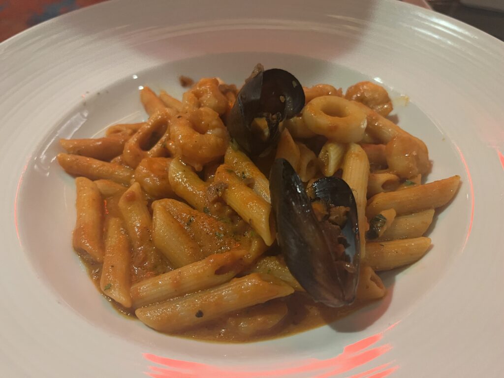 Seafood Pasta from the main dining room on Carnival Celebration