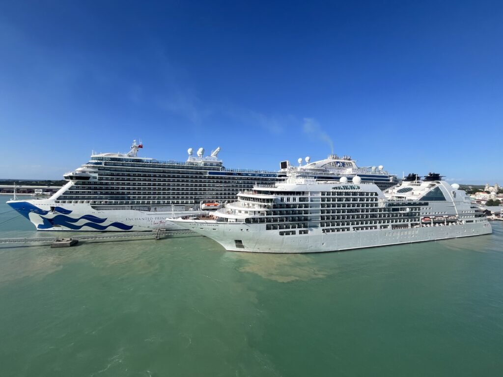 Enchanted Princess (L) and Seabourne Ovation (R) in St. John's, Antigua