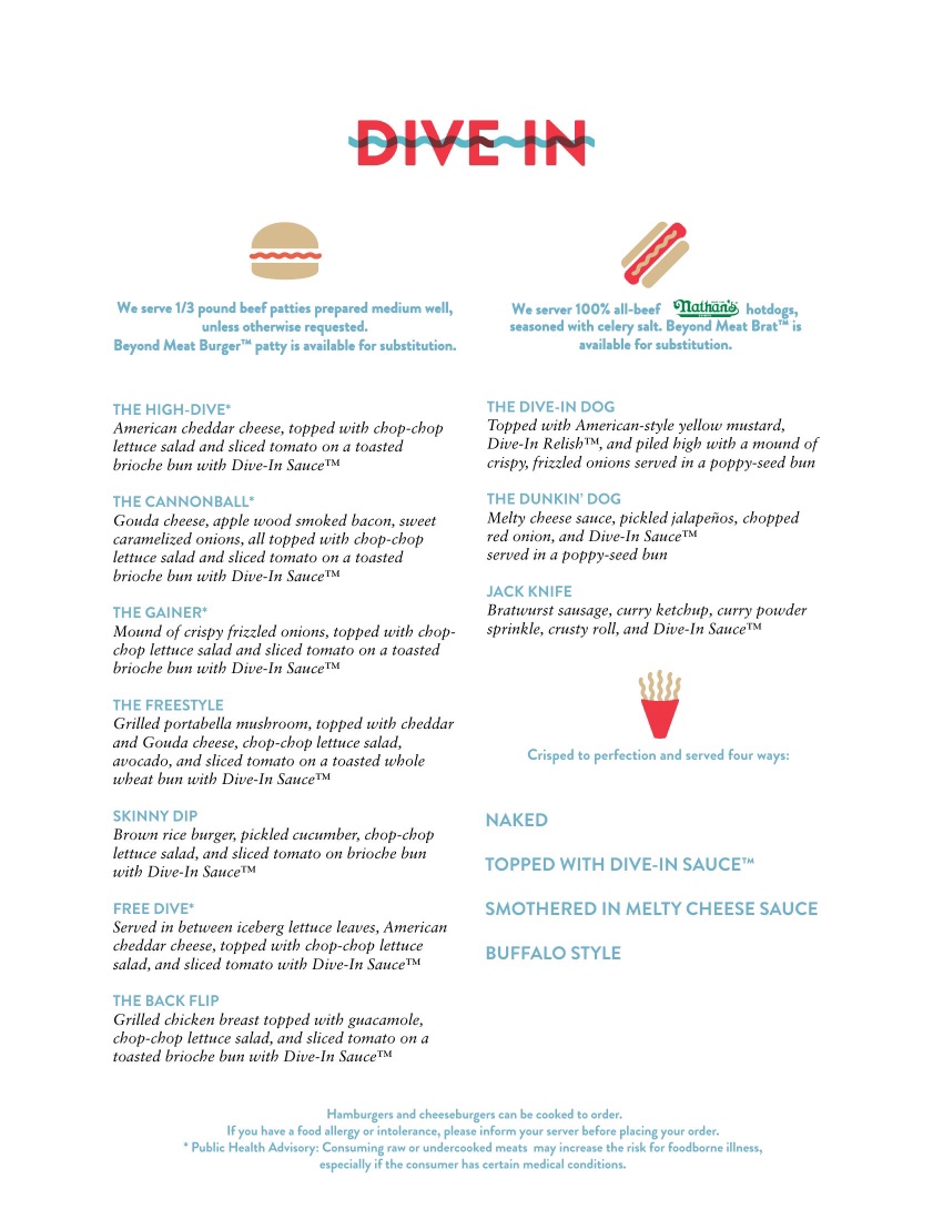 Dive In lunch menu